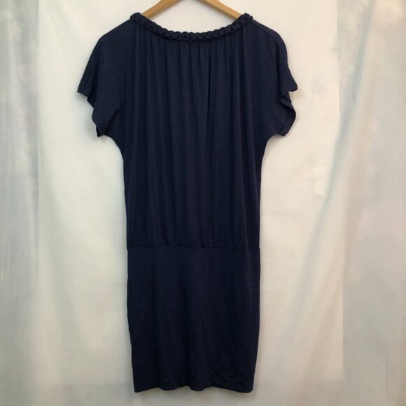ELLA MOSS ANTHROPOLOGIE Odela Braid V-Neck Dress Navy Blue Blouson Mini Dress S - Picture 8 of 8